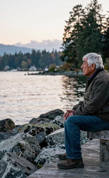 An in-home counseling visit showing a gentle conversation between an RSW and a senior man seated comfortably by a window.