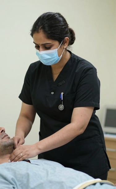 A registered nurse providing care to a patient.