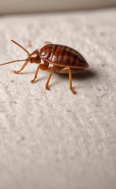 A detailed close-up of a bug with a textured, brownish exoskeleton and two prominent antennae. The insect's surface appears dotted and rugged, showcasing its natural camouflage.