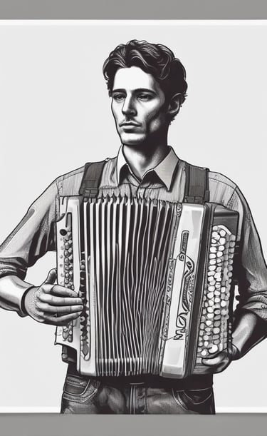 man playing blue accordion during daytime