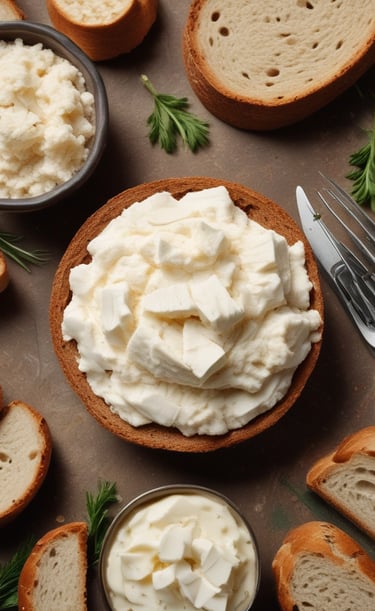 A rustic market stall displays an array of artisanal cheeses, including a large wheel of Parmesan cheese prominently placed with several smaller rounds stacked on top. Nearby are assorted salamis wrapped in various packaging. Bottles of olive oil, jars of preserved goods, and other gourmet items fill the background, creating a rich, gourmet setting.