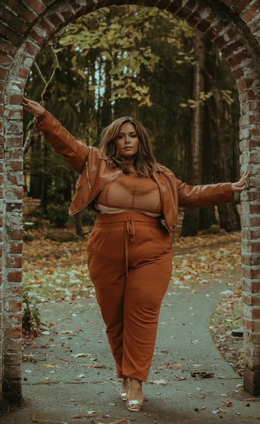 Latinx woman in a brown jacket and pants