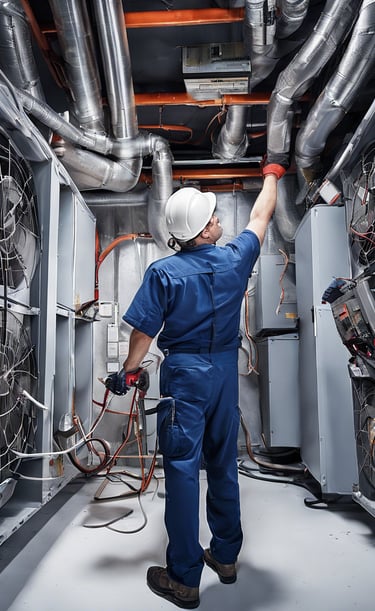 A technician checking a HVAC unit