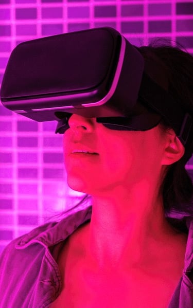 Commercial: a woman wearing a virtual reality headset
