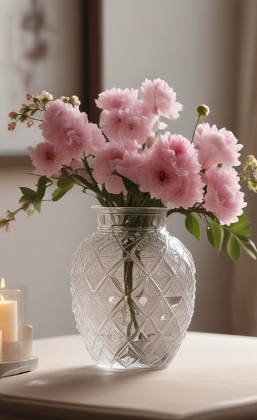 Vibrant vases and decorative items arranged on a living room table.