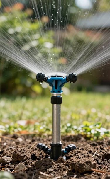 Technician repairing underground irrigation pipes in a residential garden.