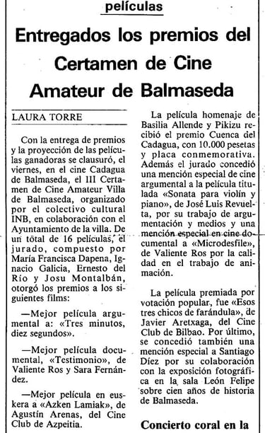Recorte prensa El Correo 1983