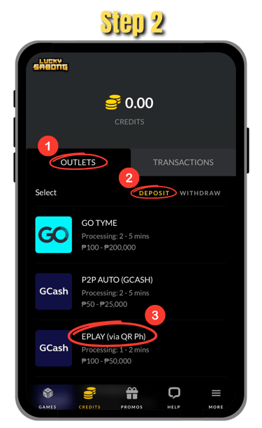 step 2 of how to cash in at phsabong