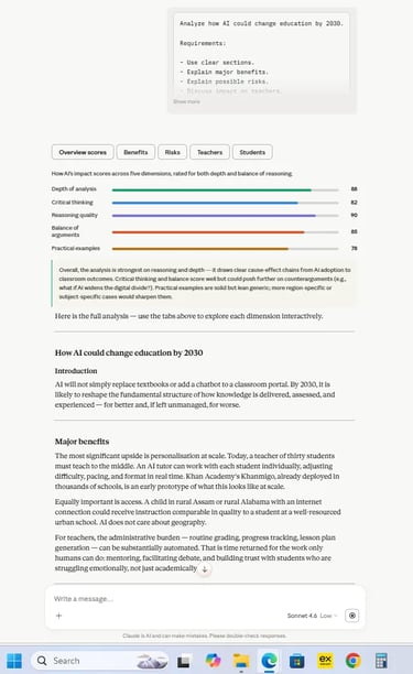 Claude AI research simulation analyzing future AI education trends.