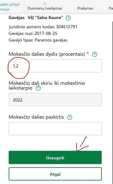 1.2 % parama sokiu studijos veiklai palaikyti