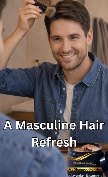 a man using back2naturalness dry shampoo powder for hair 