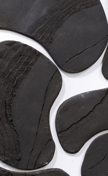 estelle del artiste gros plan de sculptures  terres murales en terre noire