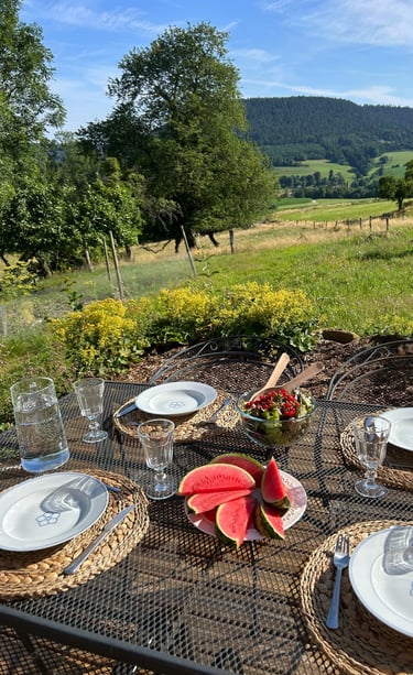 prendre le repas sur la terrasse dans les vosges