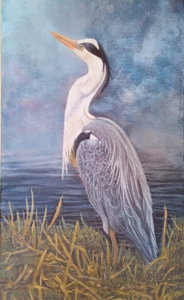 The Heron, Acrylic on canvas frame