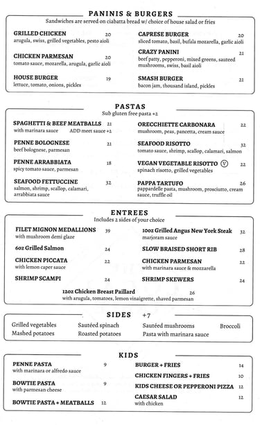 Italian menu dishes at Dos Vientos Local Table in Newbury Park