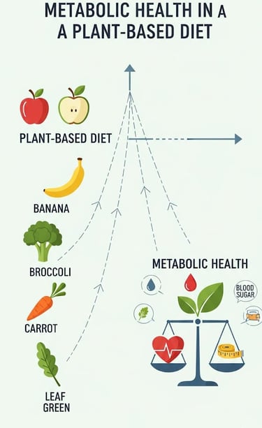 Plant-based diet infographic showing metabolic health benefits