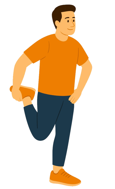 Animerad man som stretchar framsida lår