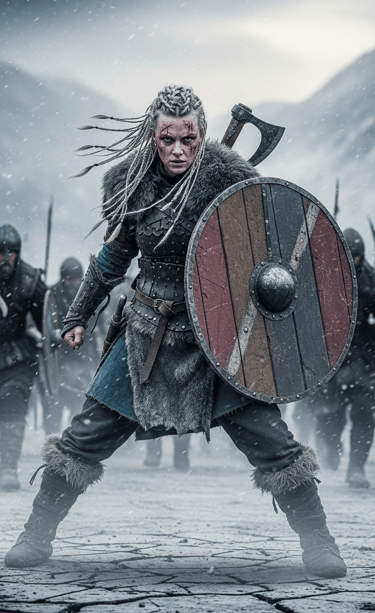 Fierce shield maiden prepares for battle