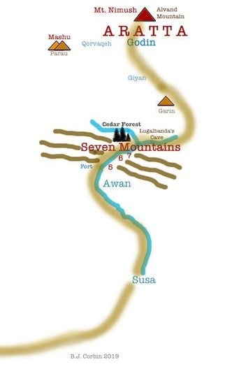 Map by B.J. Corbin of the way to Aratta