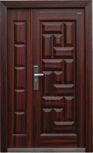 a wood finished Steel door with a door handle WPC 