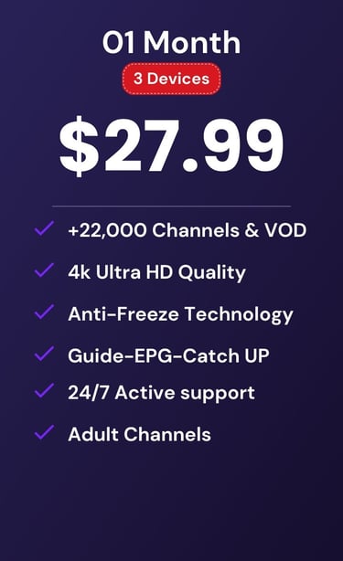 subscription plan for 1 month and 3 devices at $27.99 with drogon tv-drogontv