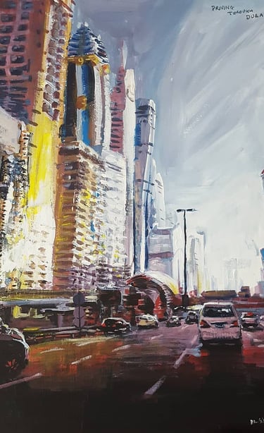 smeet k gusani painting of dubai skyscrapers on sheikh zayed road