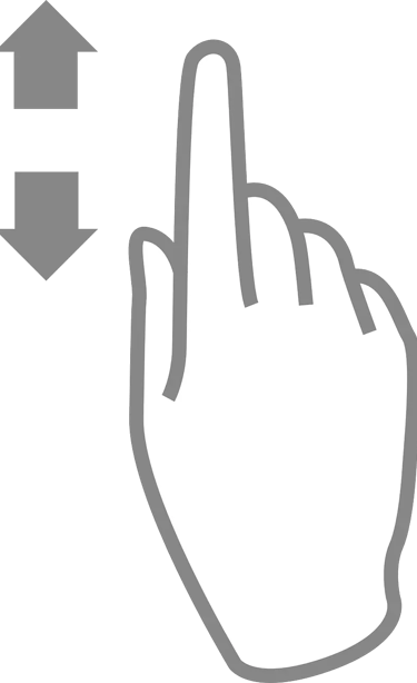 Icone sans fond représentant une main glissant vers le haut ou vers le bas.
