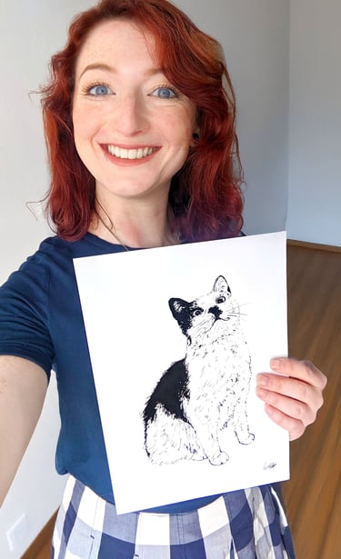 Cat black and white pet portrait illustration