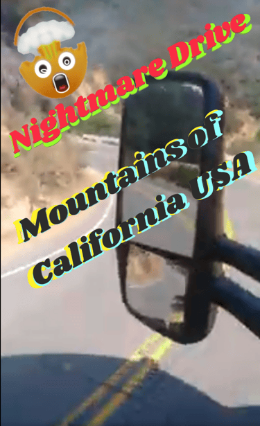 a scary emoji with a picture of a 18 wheeler Volvo Cab driving along a mountain along a winding road