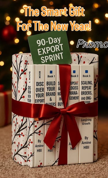 a book cover with the words,'90 days of exporting the world 'by Amine HBI