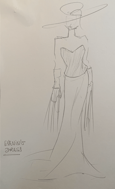 Croquis look bustier scintillant et jupe à traine noir