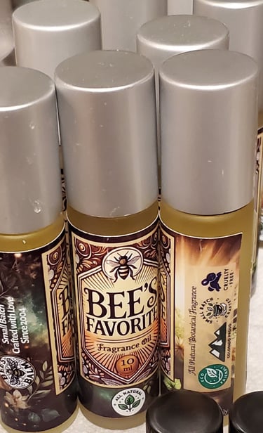 Bee's Favorite Natural Fragrance Bottles - with Bee's Balm Radiant Bee Design in Label