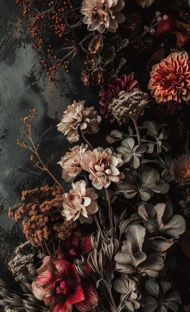 Fleurs gothique sur fond gris.