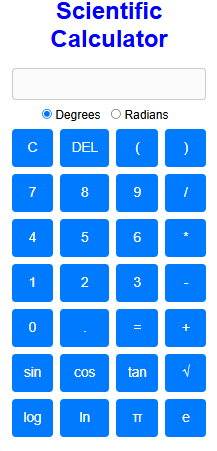 This is Scientific Calculator with Radian and Degrees features with different operators available.