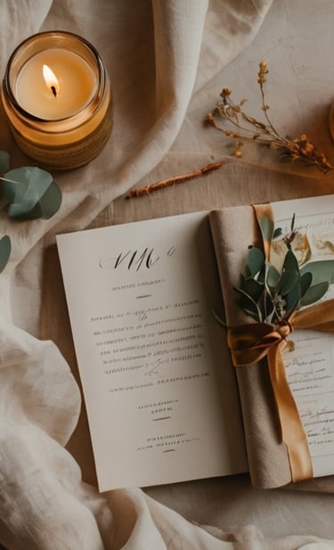 Flat lay accessoires mariage : sandales dorées, menu calligraphié