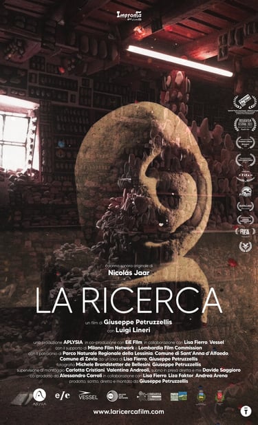 Poster of the documentary film La Ricerca, with Luigi Lineri, by Giuseppe Petruzzellis. Original score by Nicolas Jaar