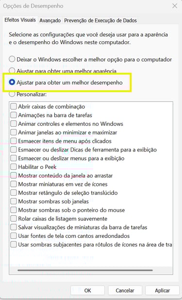 Ajustar a aparência e o desempenho do Windows