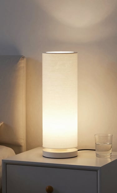 A cozy living room corner featuring a sleek planter and a warm glowing lamp from Formaviva.