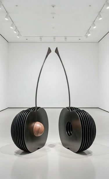 Stainless steel sculpture of cherries commission by Mark Richard Hall artist