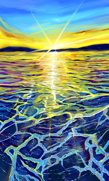 landscape painting  of sun rise made using photoshop