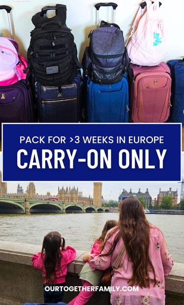 Carry-on bag packed for 3 weeks in Europe. Mom and 2 daughters in London