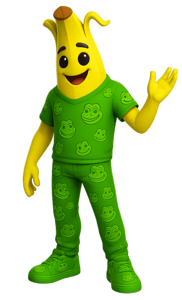 a cartoon banana banana peeler character in a green outfit