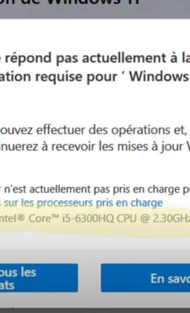 Résultat de l'outil PC Health Check montrant que le PC ne répond pas aux exigences de Windows 11