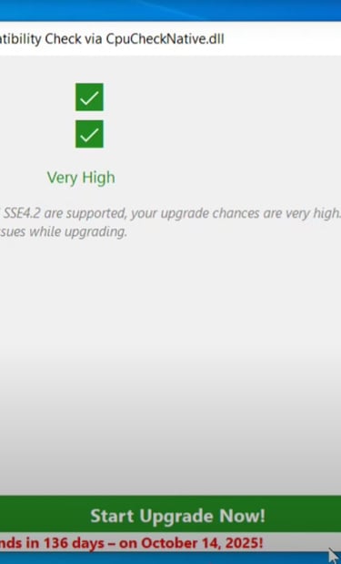 Interface de FlyBy11 indiquant la compatibilité partielle du PC avec Windows 11