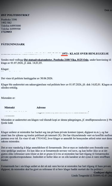 Fredrikstad Police, Østfold police, Salah Al Saadi candidate, Blackmail, Extortion, Linda Tengesdal