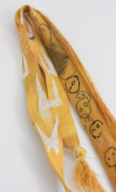 karine-nguyen-van-tham-La riviere aux ancetres, broderies soie et lin sur ruban tissé, 250x8 cm