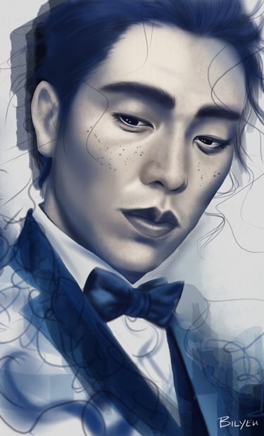 a Asian man with freckles and a bow tie