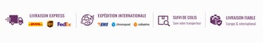 Livraison disponible par DHL, EMS, Chronopost et Colissimo