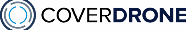 Modern blue and grey circular tech logo with Drone text on a black background.