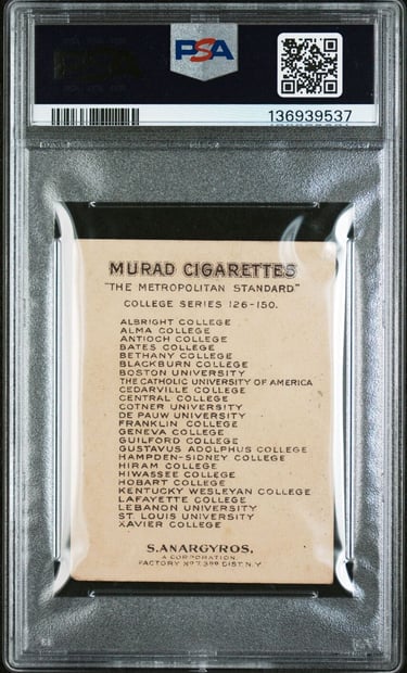 circa 1910 Xavier College Basketball card Murad Cigarettes T51 (back)